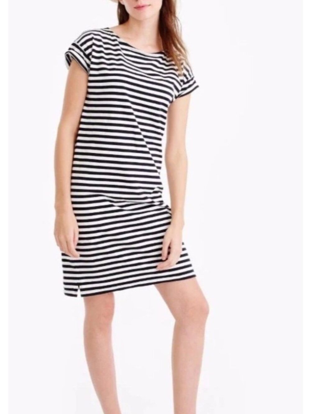 J Crew Navy White Striped Cotton T Shirt Dress Size S Breton Stripe Casual Dress